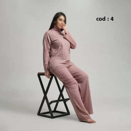 ست بلوز شلوار یقه گردآستین رگلان بغل چاک دار راحتی زنانه مدل کاملیا ( یشیم )