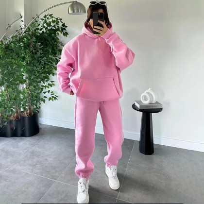 ست هودی جاگر کرک صورتی زنانه مدل بهارتک