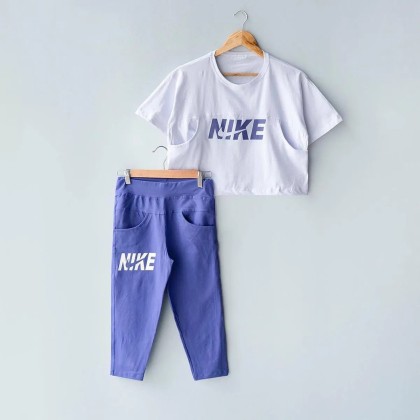 کراپ و شلوارک جیبدار زنانه طرح NIKE مدل Am