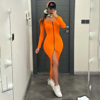 پیراهن یقه خشتی جلو زیپ زنانه مدل ولنتینو