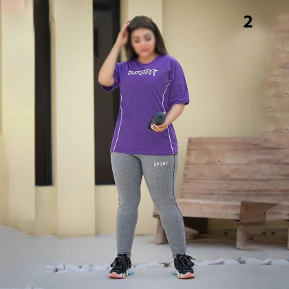 ست تیشرت شلوار ورزشی سایز بزرگ زنانه 3978