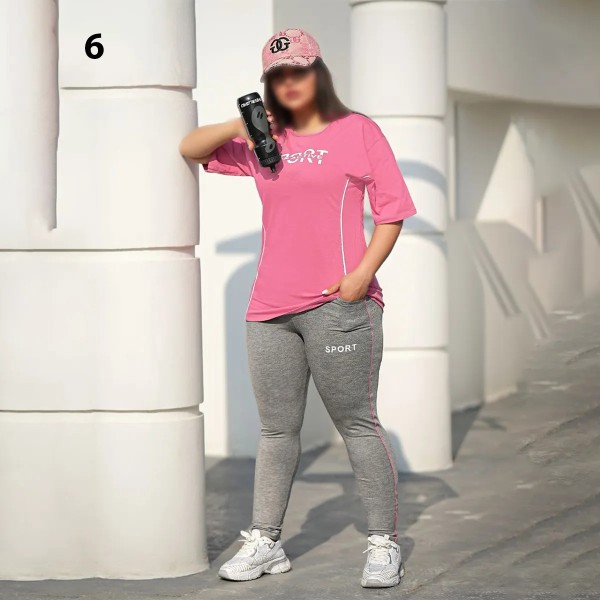 ست تیشرت شلوار ورزشی سایز بزرگ زنانه 3978