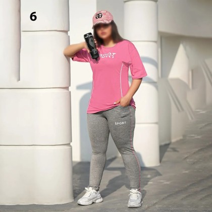ست تیشرت شلوار ورزشی سایز بزرگ زنانه 3978