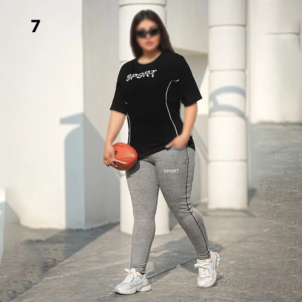ست تیشرت شلوار ورزشی سایز بزرگ زنانه 3978