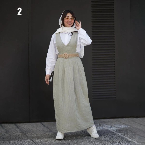 ست شومیز سارافون کمربند زنانه 40423