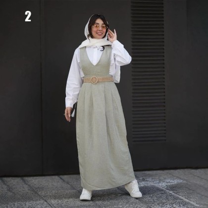 ست شومیز سارافون کمربند زنانه 40423