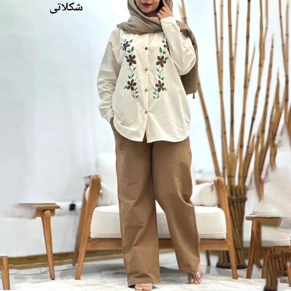 ست مانتو شلوار لینن گلدوزی زنانه 40424