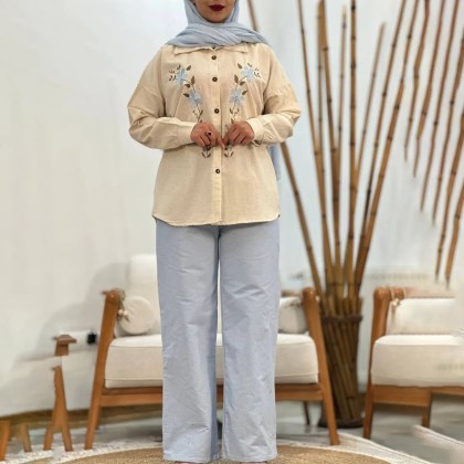 ست مانتو شلوار لینن گلدوزی زنانه 40424