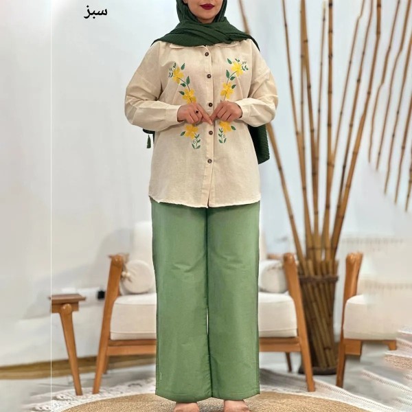 ست مانتو شلوار لینن گلدوزی زنانه 40424