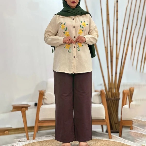 ست مانتو شلوار لینن گلدوزی زنانه 40424