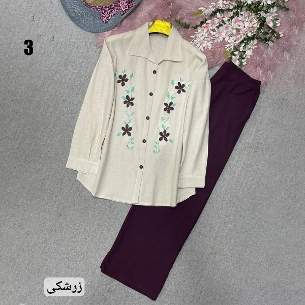 ست مانتو شلوار لینن گلدوزی زنانه 40424