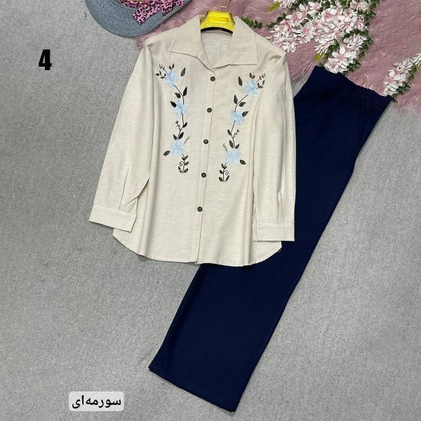 ست مانتو شلوار لینن گلدوزی زنانه 40424