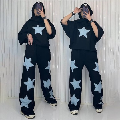 ست تیشرت و شلوار ستاره زنانه 9845