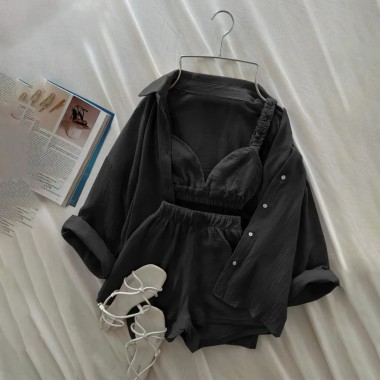 ست شومیز  شورتک کراپ زنانه اسلیم 60504
