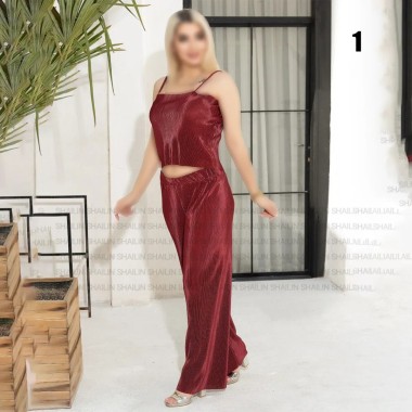 تاپ و شلوار دمپا گشاد پلیله زنانه مدل شایلین