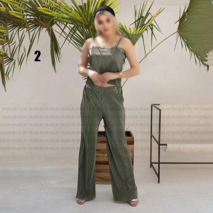 تاپ و شلوار دمپا گشاد پلیله زنانه مدل شایلین