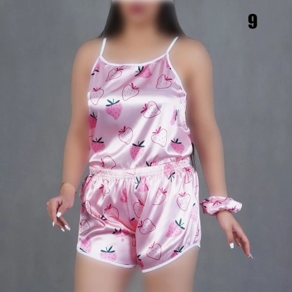 لباس خواب سه تیکه تاپ شورتک اسکرانچی زنانه 200111