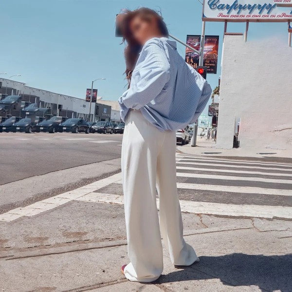ست شلوار لنین شومیز راه راه زنانه 40468