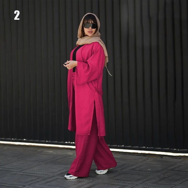ست مانتو شلوار کمرگنی کمربند زنانه 60601