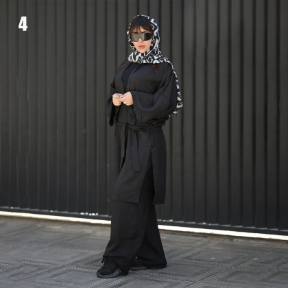 ست مانتو شلوار کمرگنی کمربند زنانه 60601