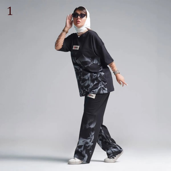 ست تیشرت و شلوار اسلش زنانه 17856