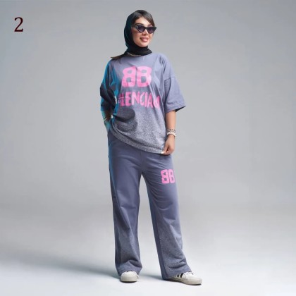 ست تیشرت و شلوار اسلش زنانه 82934