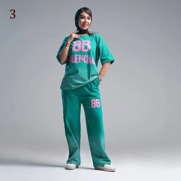 ست تیشرت و شلوار اسلش زنانه 82934