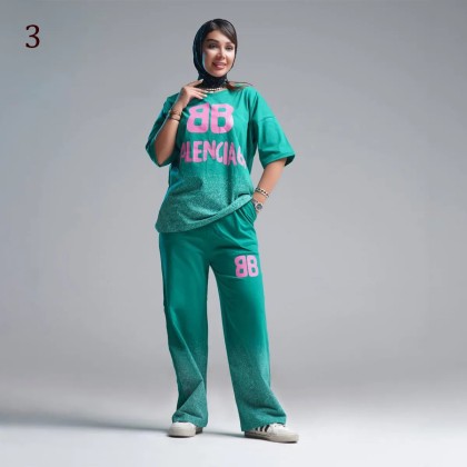 ست تیشرت و شلوار اسلش زنانه 82934