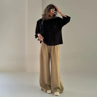 شومیز باکسی جلو پیلی زنانه 18524