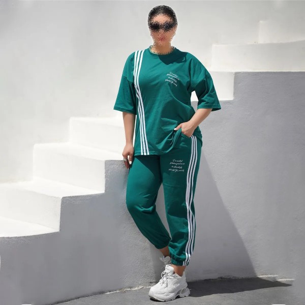 ست تیشرت شلوار زنانه سایز بزرگ طرح فونتی مدل کاتالون