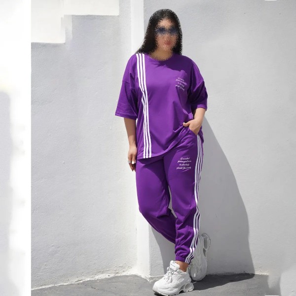 ست تیشرت شلوار زنانه سایز بزرگ طرح فونتی مدل کاتالون