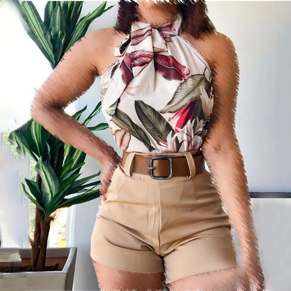 ست شومیز شلوارک گلدار زنانه 438