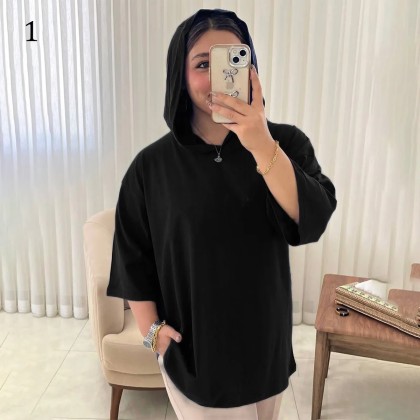 تیشرت باکسی کلاهدار‌ زنانه 02191