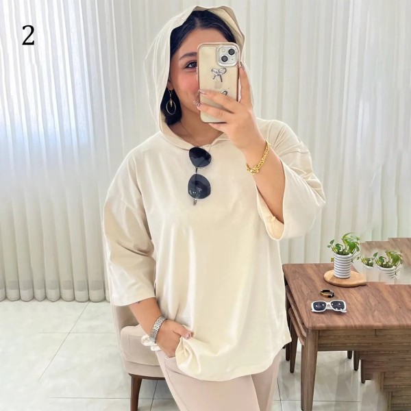 تیشرت باکسی کلاهدار‌ زنانه 02191