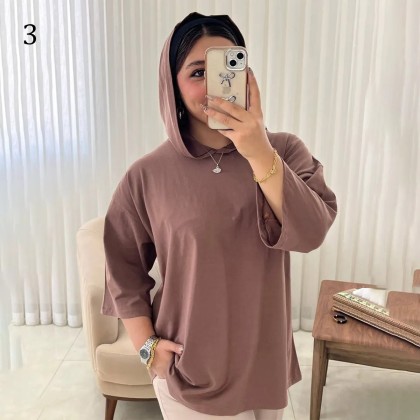 تیشرت باکسی کلاهدار‌ زنانه 02191