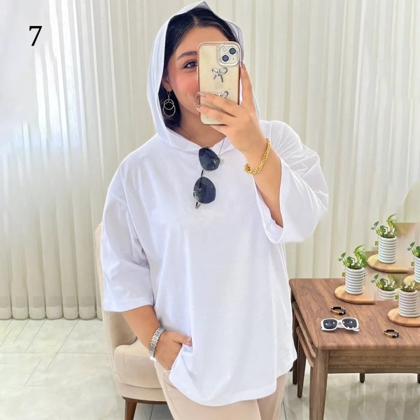 تیشرت باکسی کلاهدار‌ زنانه 02191