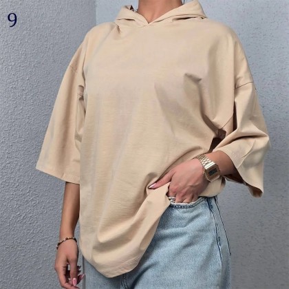 تیشرت باکسی کلاهدار کاتالون 09655
