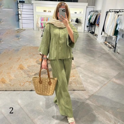 ست کراپ شلوار کرکره ای زنانه 13002